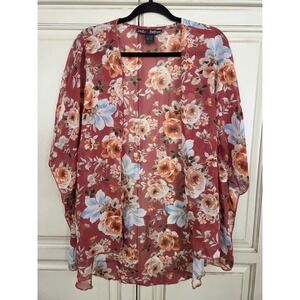 Polly & Esther Floral Kimono Women's Large Feminine Romantic